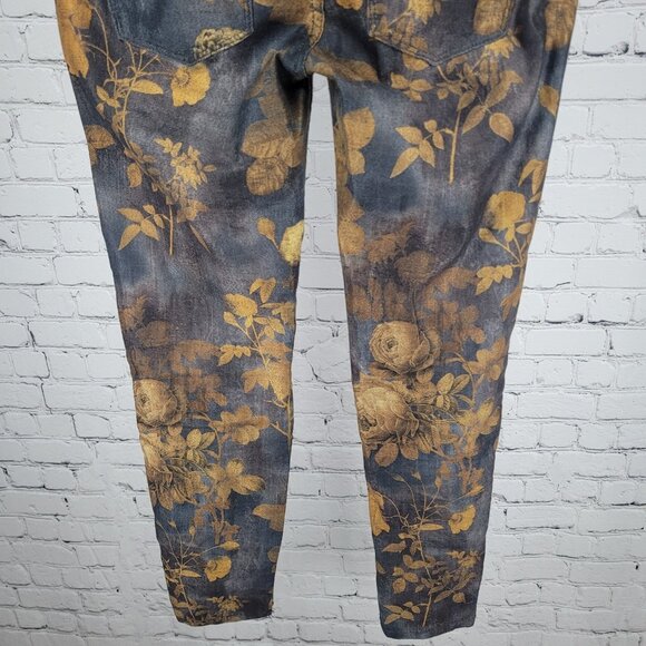 Mos Mosh Blue Gold Floral Mid Rise Zip Ankle Stretch Skinny Jeans 28 (28x28) - Picture 7 of 14